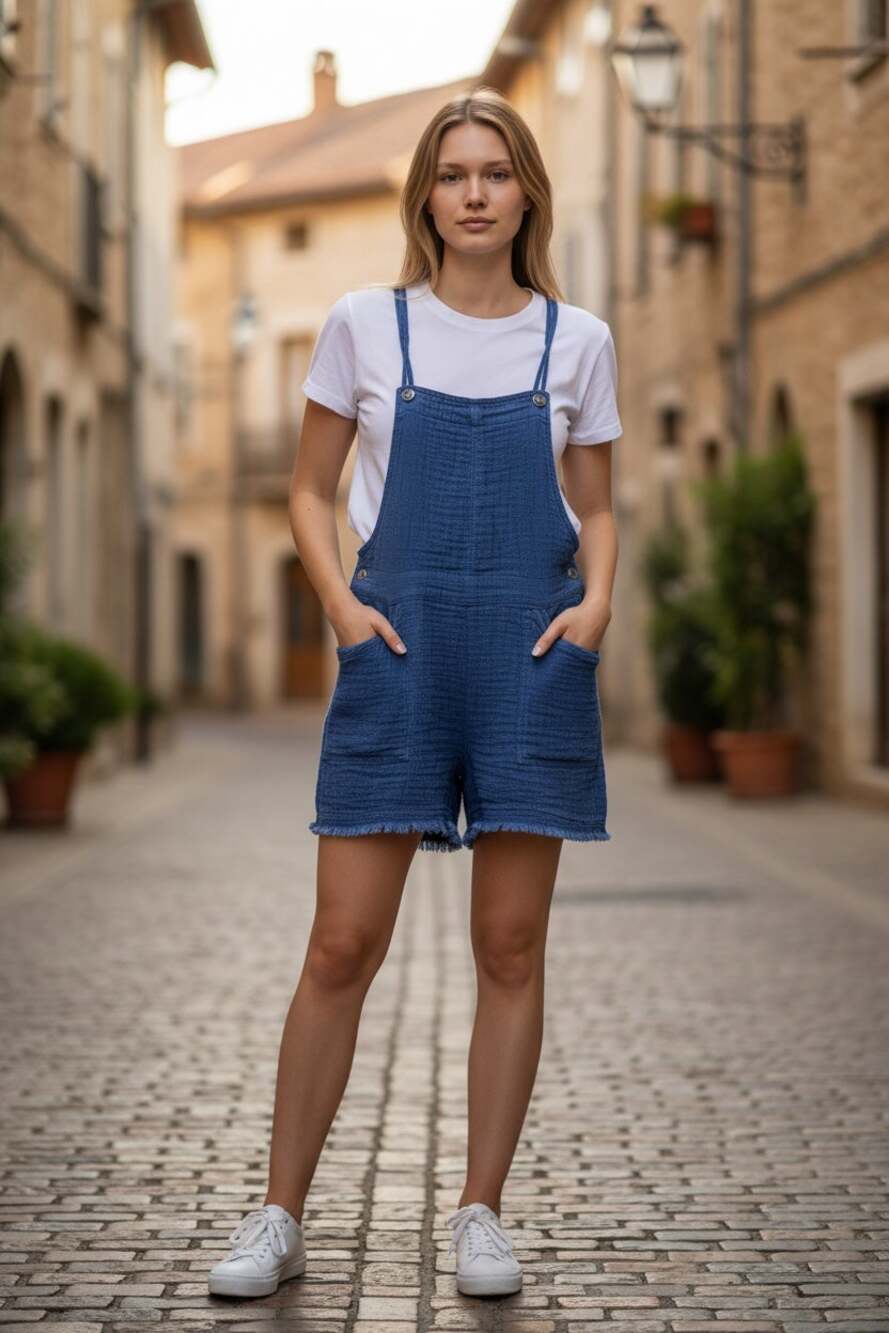 AERIE Soft Overalls Size S Blue Chambray Cotton Pockets Romper